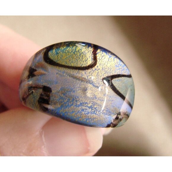 Pier One Blown Glass Cosmic Ring Domed Blue Gold Black Chromatic Lampwork Size 7 - Picture 8 of 12